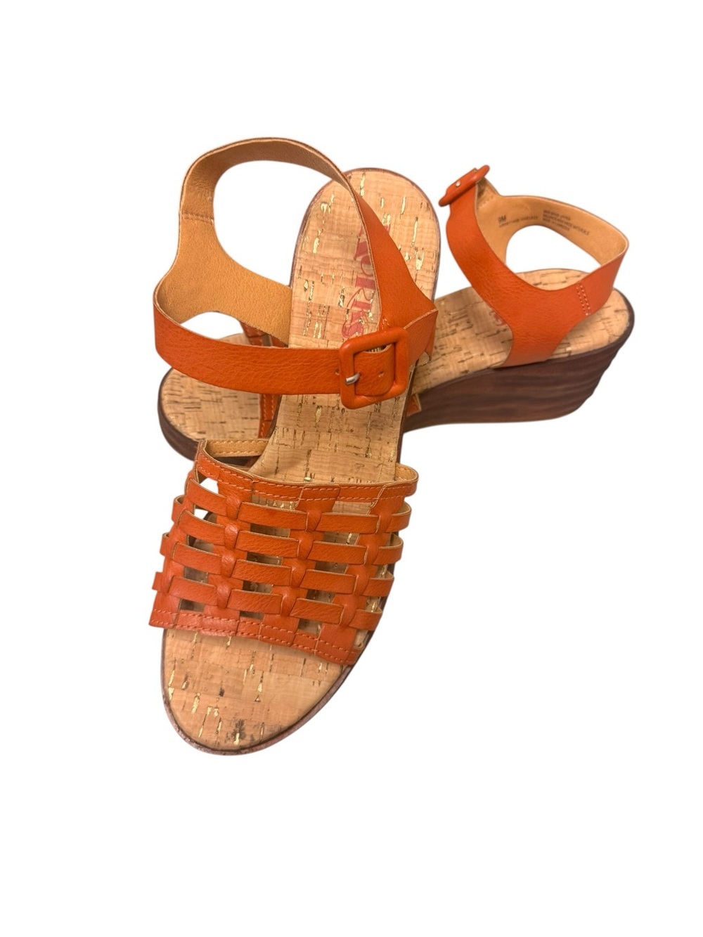 Kork-Ease Orange Woven Leather Wedge Sandals Size 9 New shelf pull